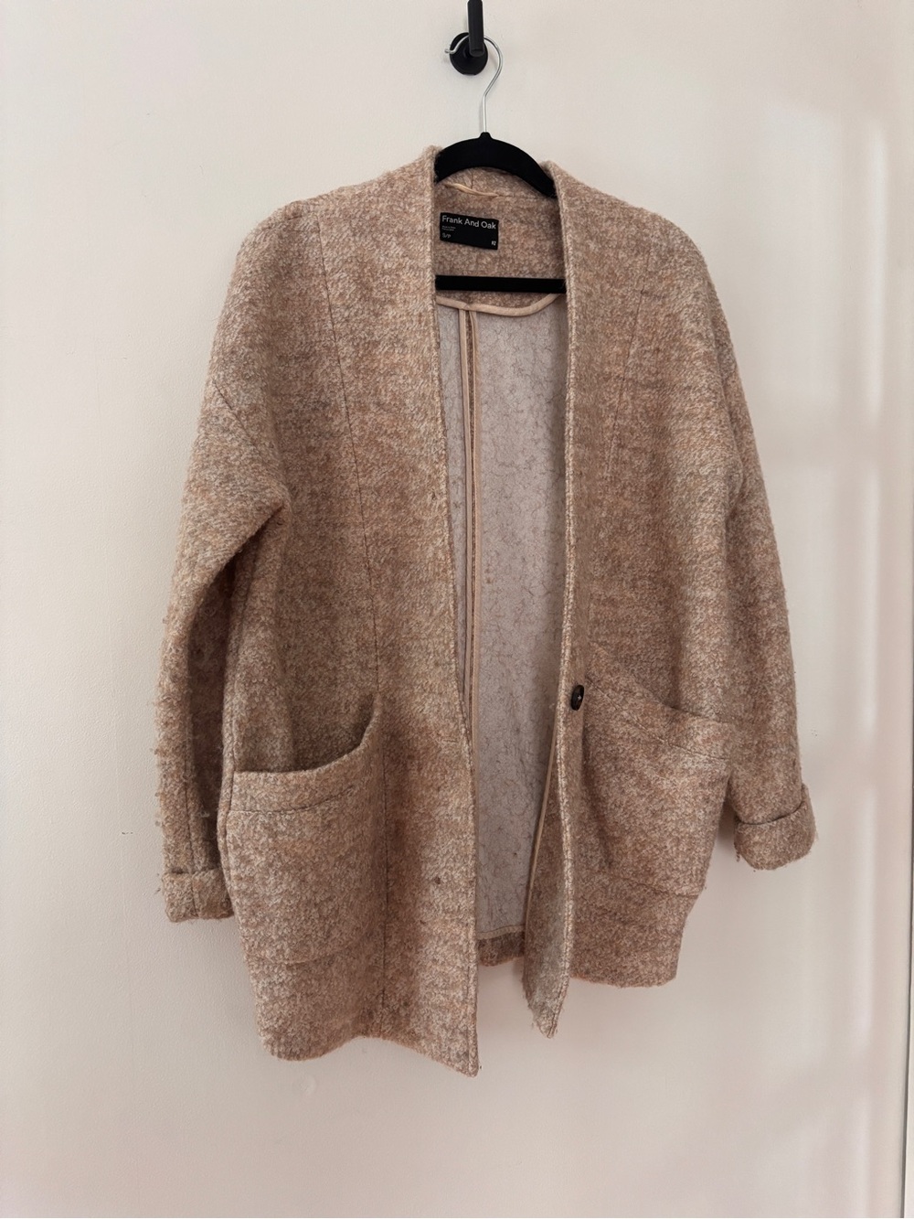Frank & Oak Beige-Tan Open Knit Cardigan